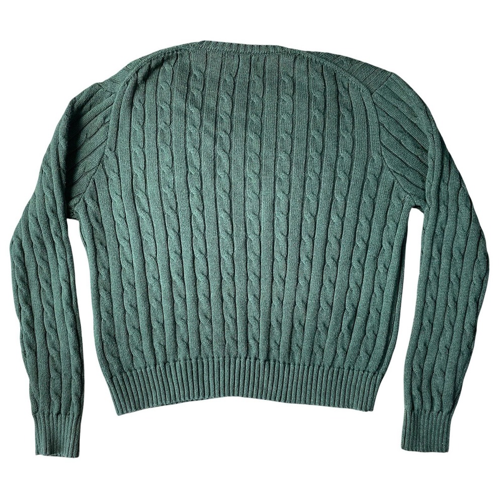 Polo Ralph Lauren Women's V-Neck Cable Knit Sweater XL Green Cotton Pony Logo - Picture 2 of 8